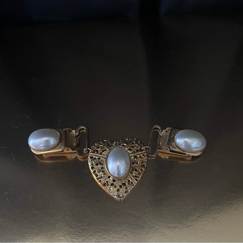 Vintage Faux Pearl Brass Sweater Clip